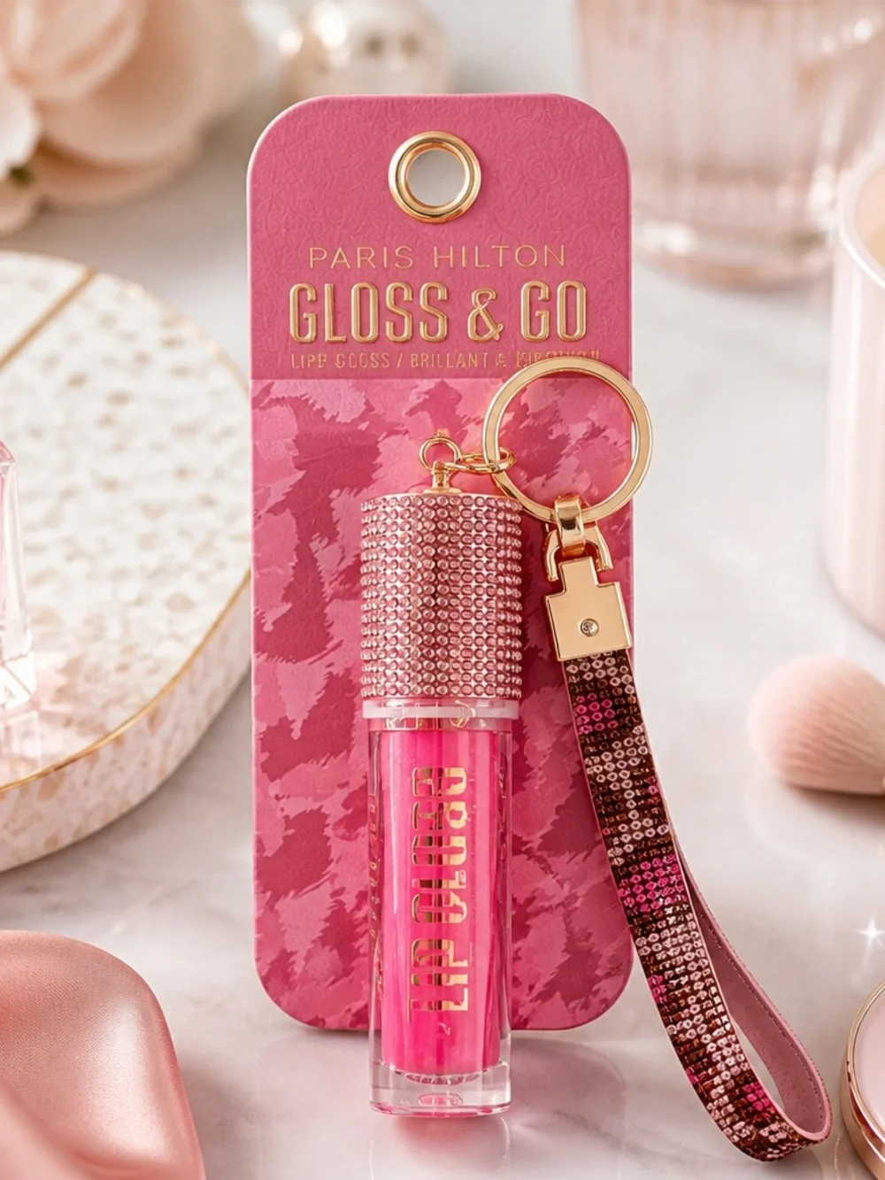 Paris Hilton Gloss & Go Lip Gloss Keychain Wristlet Pink